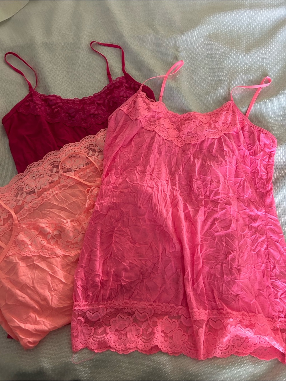 Maurices Trio of Lace Camisoles - Magenta, Peach & Hot Pink